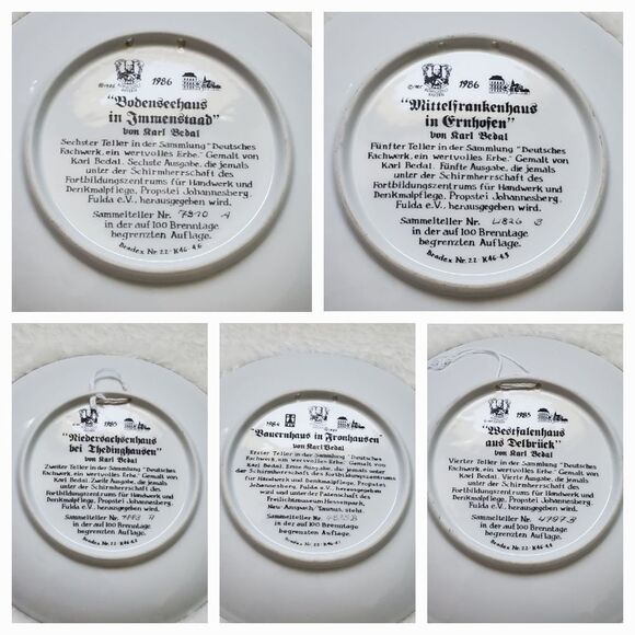 𝅺Vintage Karl Bedal Bundle of 5 German Collectable Porcelain Plates Farmhouse - Picture 2 of 3
